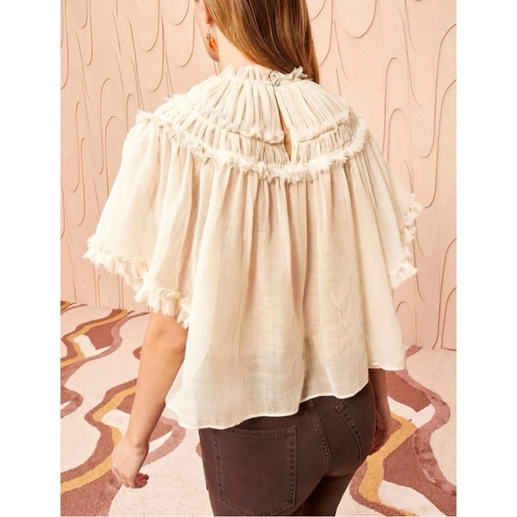 NWOT Ulla Johnson Off-White Ruffle Short-Sleeve Zuri Top - Picture 6 of 7